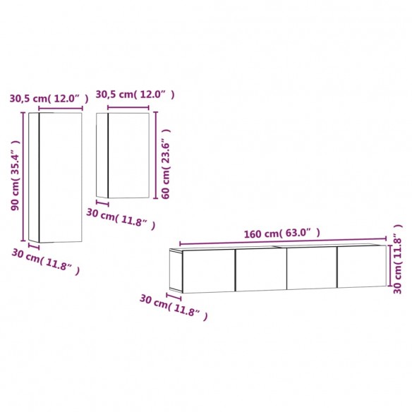 Ensemble de meubles TV 4 pcs Blanc Bois d'ingénierie