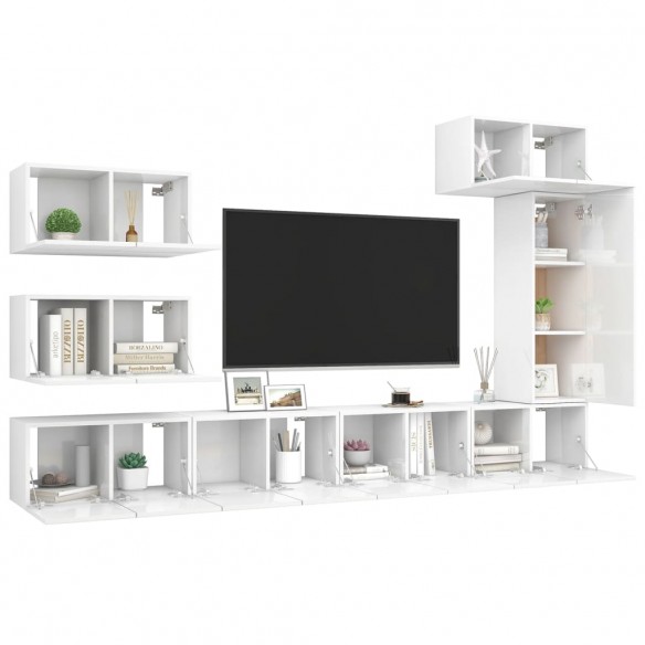 Ensemble de meuble TV 8 pcs Blanc brillant Aggloméré