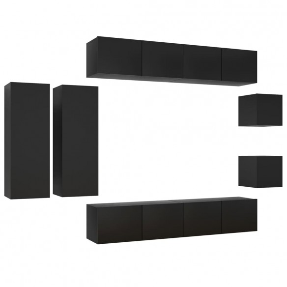 Ensemble de meuble TV 8 pcs Noir Aggloméré