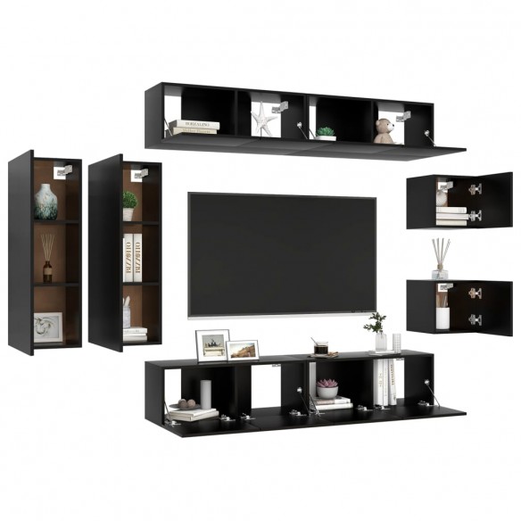 Ensemble de meuble TV 8 pcs Noir Aggloméré