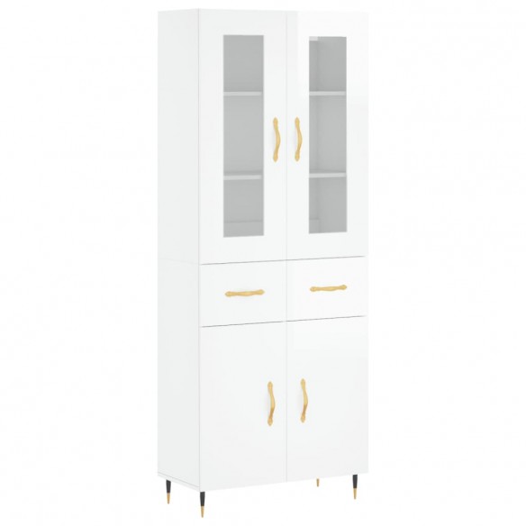 Buffet haut Blanc brillant 69,5x34x180 cm Bois d'ingénierie