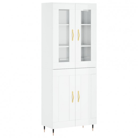 Buffet haut Blanc brillant 69,5x34x180 cm Bois d'ingénierie