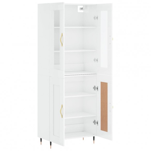 Buffet haut Blanc brillant 69,5x34x180 cm Bois d'ingénierie