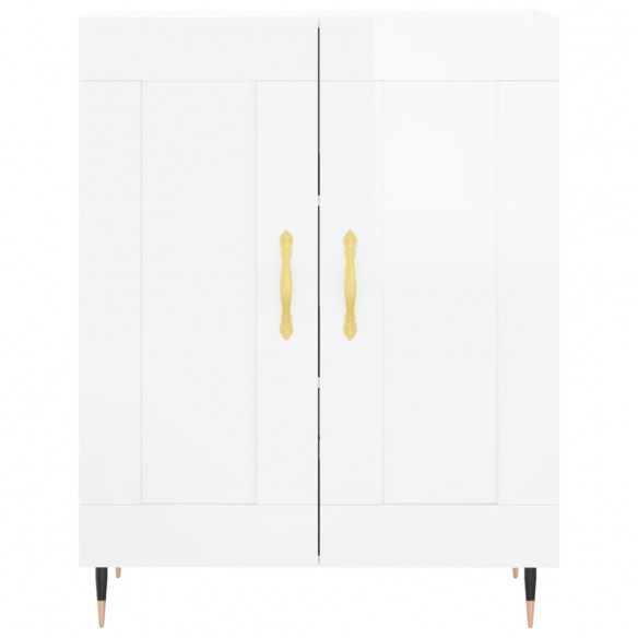 Buffet haut Blanc brillant 69,5x34x180 cm Bois d'ingénierie