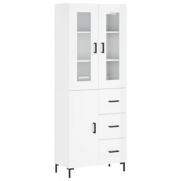 Buffet haut Blanc brillant 69,5x34x180 cm Bois d'ingénierie