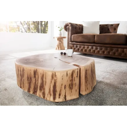 Table basse roulette en bois massif design naturel