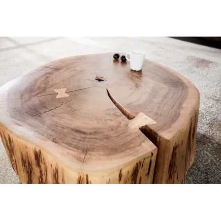 Table basse roulette en bois massif design naturel 2