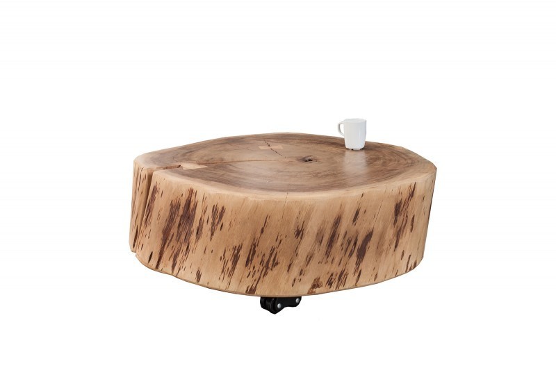Table basse roulette en bois massif design naturel