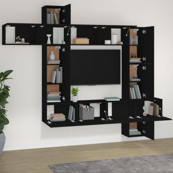 Ensemble de meubles TV 9 pcs Noir Bois d'ingénierie