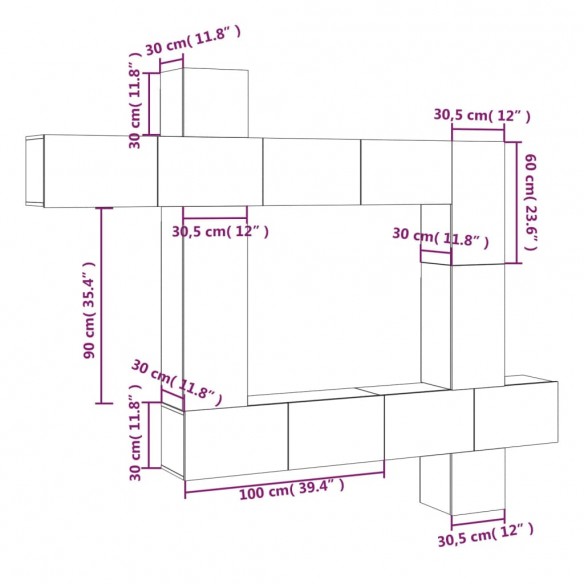 Ensemble de meubles TV 9 pcs Noir Bois d'ingénierie