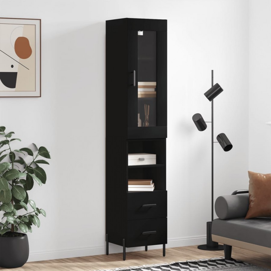 Buffet haut Noir 34,5x34x180 cm Bois d'ingénierie