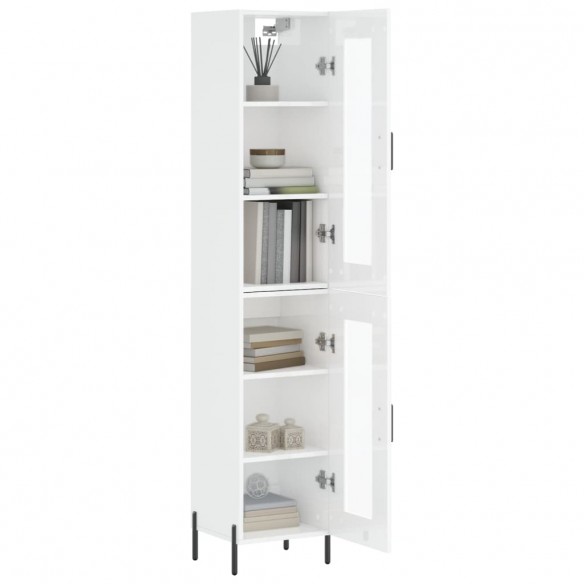 Buffet haut Blanc brillant 34,5x34x180 cm Bois d'ingénierie