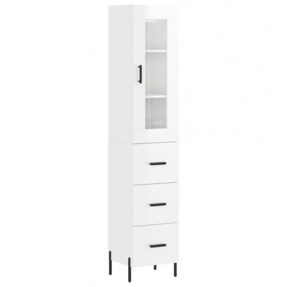 Buffet haut Blanc brillant 34,5x34x180 cm Bois d'ingénierie