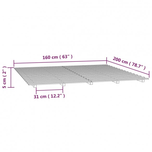 Cadre de lit 160x200 cm bois de pin massif