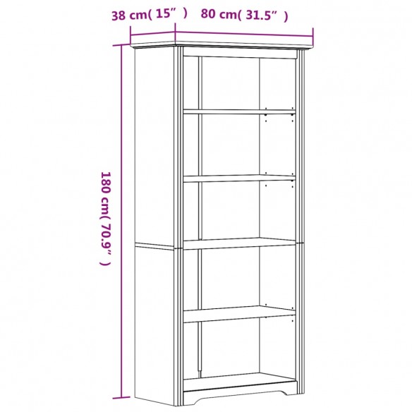 Bibliothèque BODO blanc 80x38x180 cm bois pin massif 5 niveaux