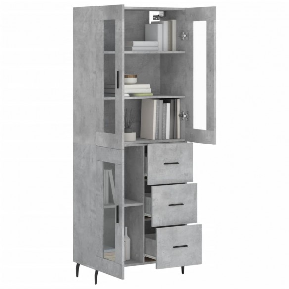 Buffet haut Gris béton 69,5x34x180 cm Bois d'ingénierie