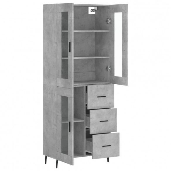 Buffet haut Gris béton 69,5x34x180 cm Bois d'ingénierie