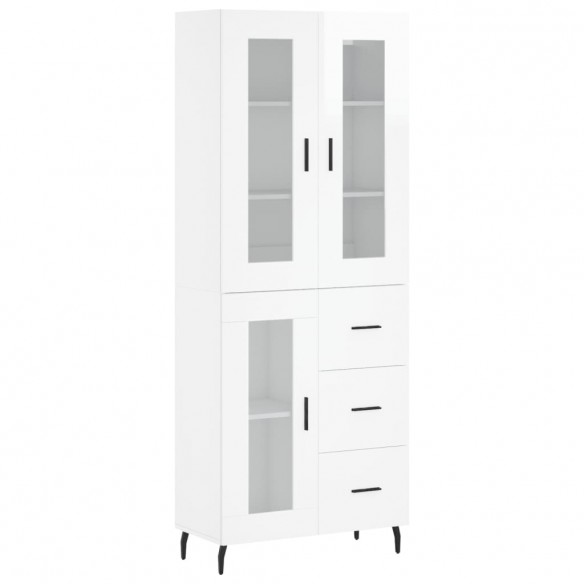 Buffet haut Blanc brillant 69,5x34x180 cm Bois d'ingénierie