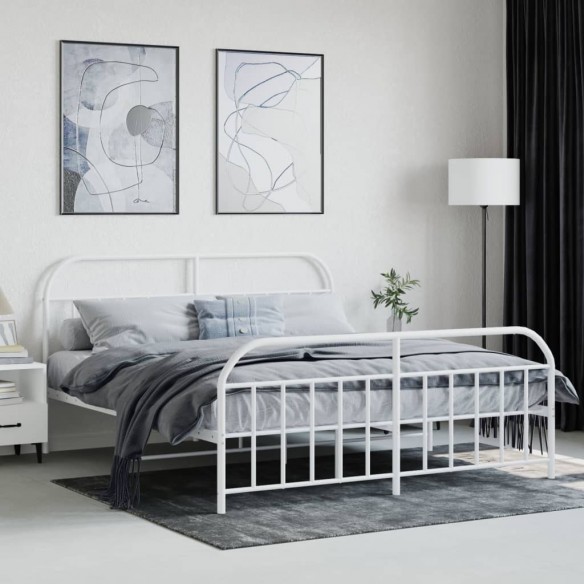 Cadre de lit métal avec tête de lit/pied de lit blanc 180x200cm