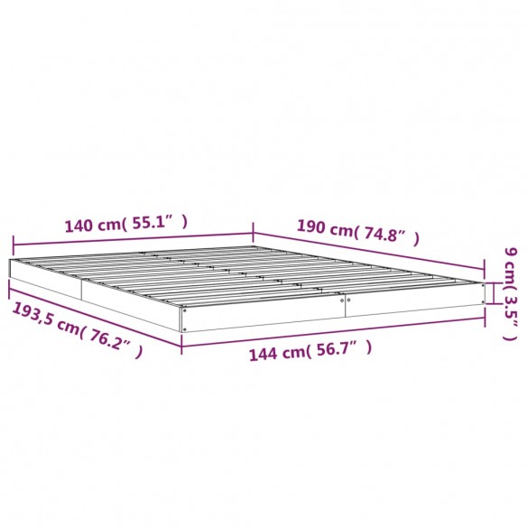 Cadre de lit 140x190 cm bois de pin massif