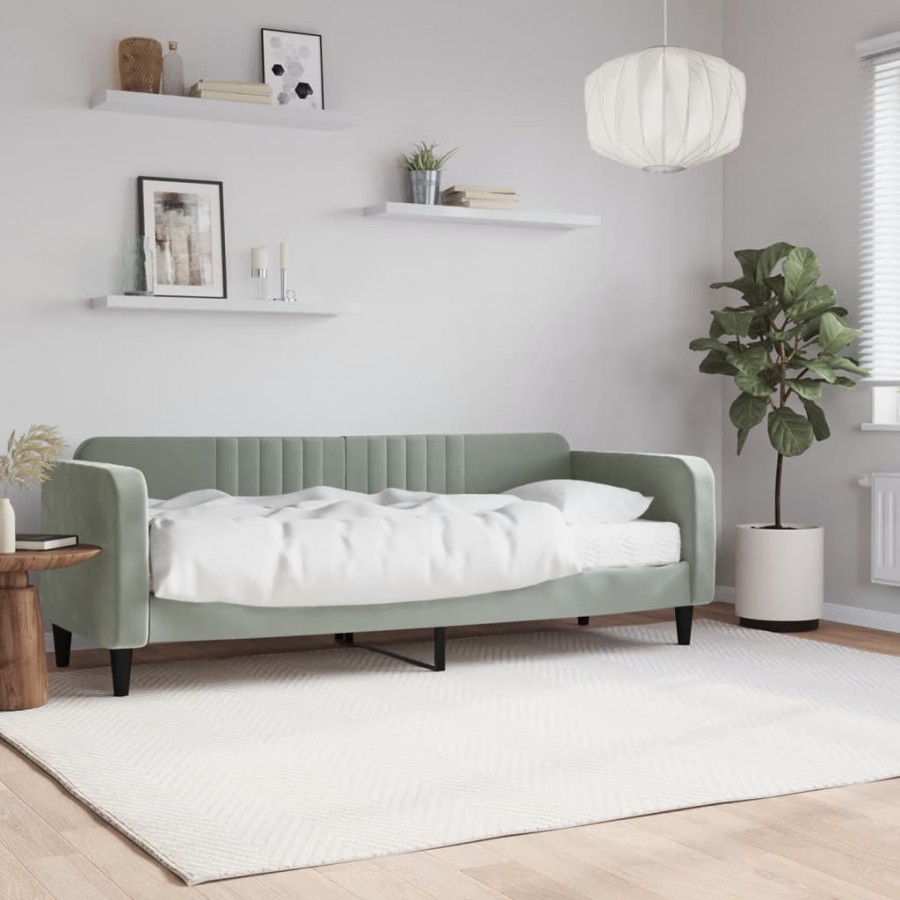 Lit de jour avec matelas gris clair 80x200 cm velours