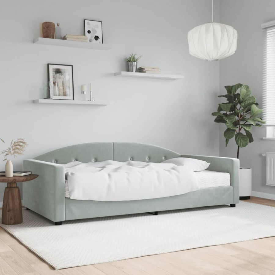 Lit de jour avec matelas gris clair 100x200 cm velours