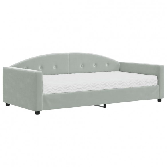 Lit de jour avec matelas gris clair 100x200 cm velours