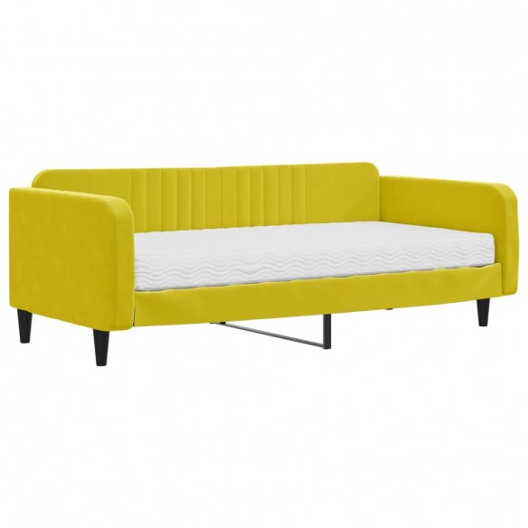 Lit de jour avec matelas jaune 100x200 cm velours