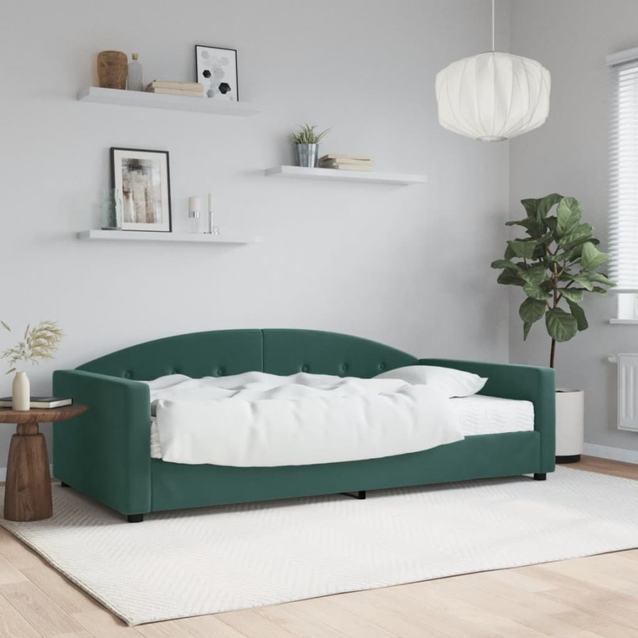 Lit de jour avec matelas vert foncé 100x200 cm velours