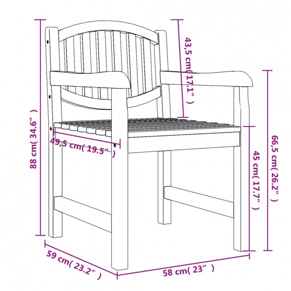 Chaises de jardin lot de 4 58x59x88 cm bois de teck solide