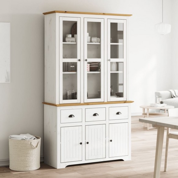 Buffet BODO blanc et marron 115,5x43x200,5cm bois massif de pin