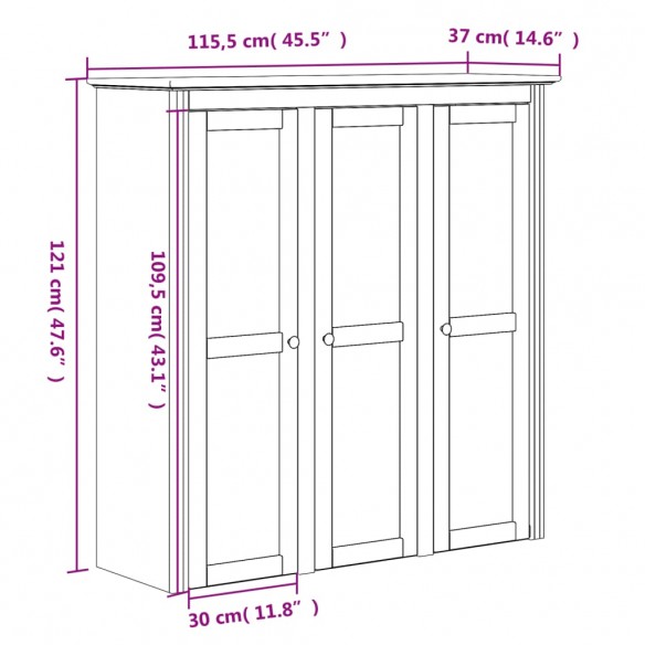 Buffet BODO blanc et marron 115,5x43x200,5cm bois massif de pin