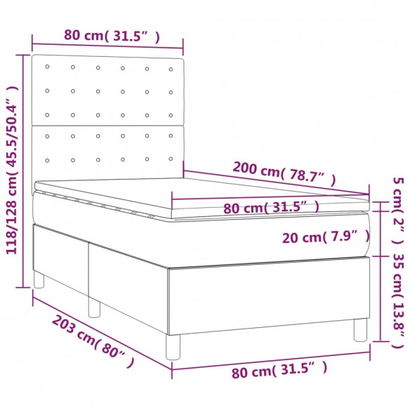 Cadre de lit et matelas Gris foncé 80x200 cm Velours