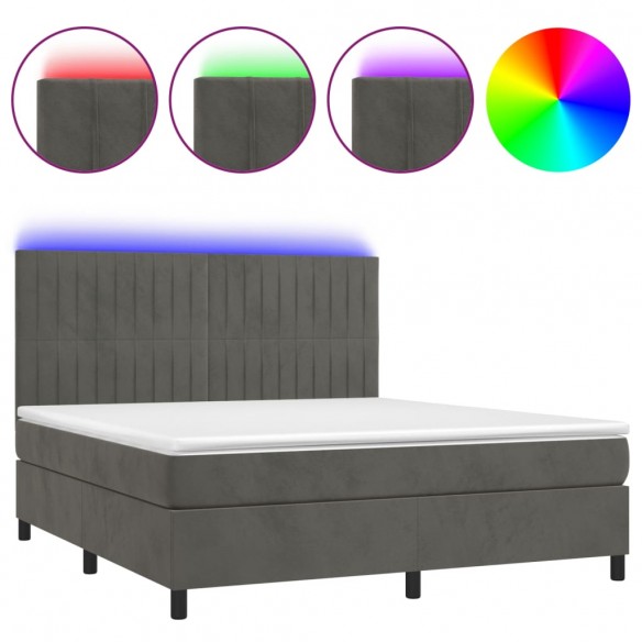 Cadre de lit matelas et LED Gris foncé 160x200 cm