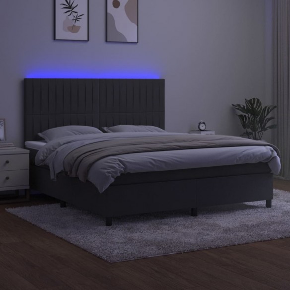 Cadre de lit matelas et LED Gris foncé 160x200 cm