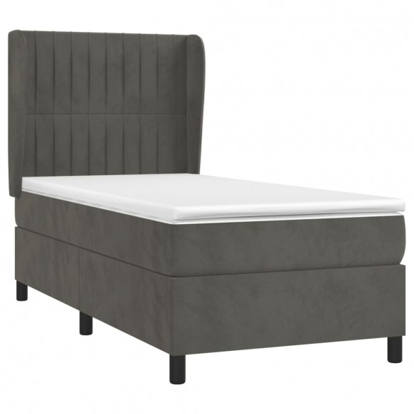 Cadre de lit et matelas Gris foncé 80x200 cm Velours