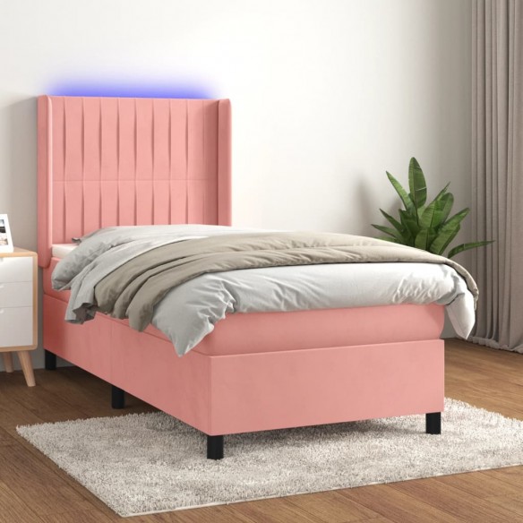 Cadre de lit matelas et LED Rose 90x200 cm Velours