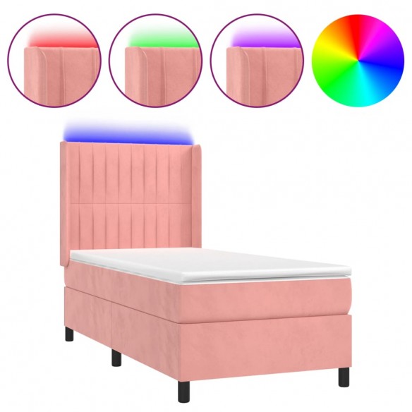 Cadre de lit matelas et LED Rose 90x200 cm Velours