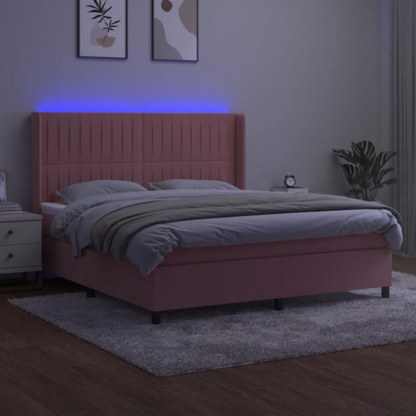 Sommier à lattes de lit matelas et LED Rose 180x200 cm Velours