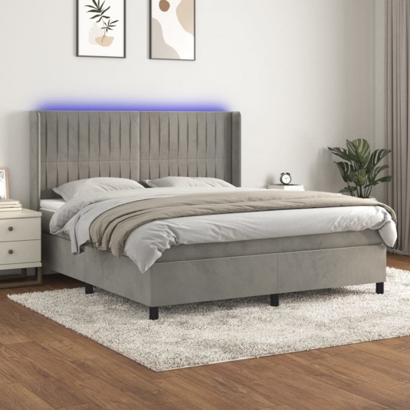 Cadre de lit matelas et LED Gris clair 160x200 cm