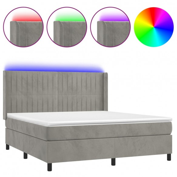 Cadre de lit matelas et LED Gris clair 160x200 cm