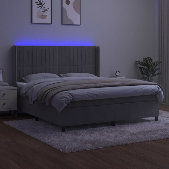 Cadre de lit matelas et LED Gris clair 160x200 cm