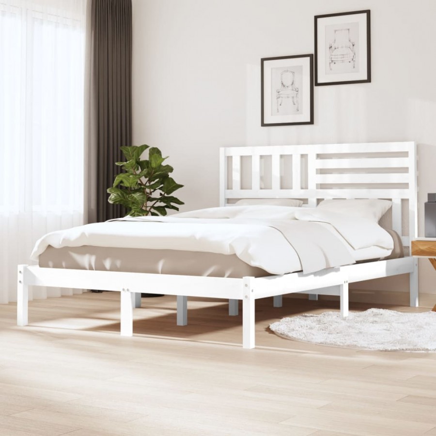 Cadre de lit blanc 150x200 cm très grand bois de pin massif