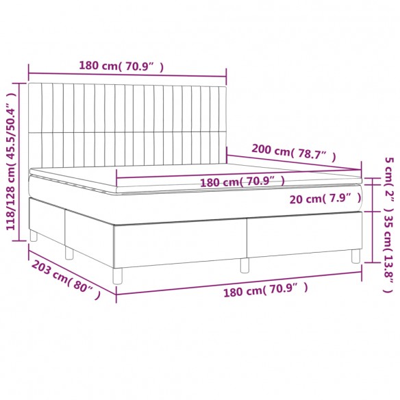 Cadre de lit avec matelas Gris clair 180x200cm Tissu