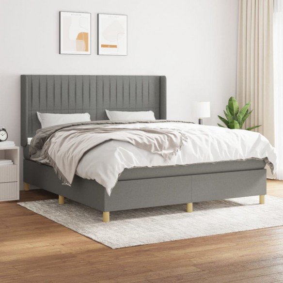 Cadre de lit avec matelas Gris foncé 180x200cm Tissu