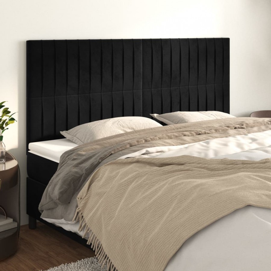 Têtes de lit 4 pcs Noir 100x5x78/88 cm Velours