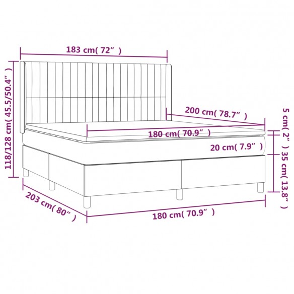 Sommier à lattes de lit matelas et LED Gris foncé 180x200 cm