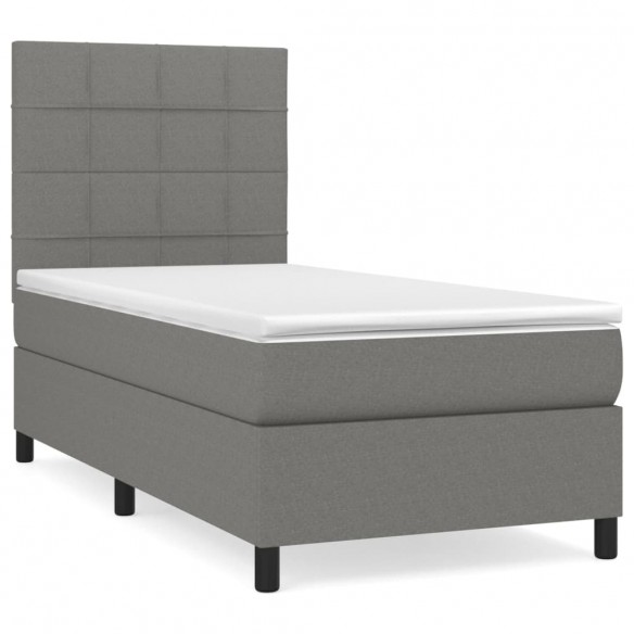 Cadre de lit avec matelas Gris foncé 80x200 cm Tissu