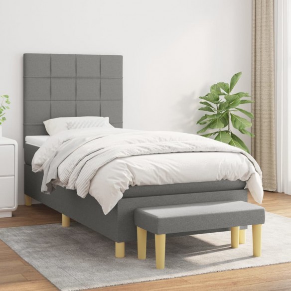 Cadre de lit avec matelas Gris foncé 80x200 cm Tissu