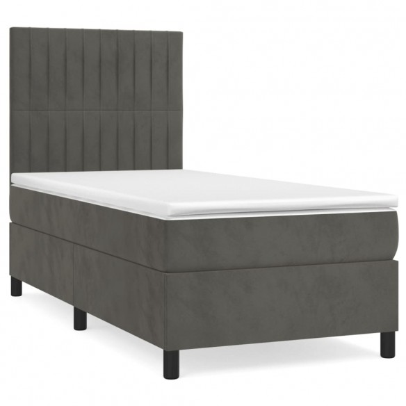 Cadre de lit et matelas Gris foncé 90x200 cm Velours